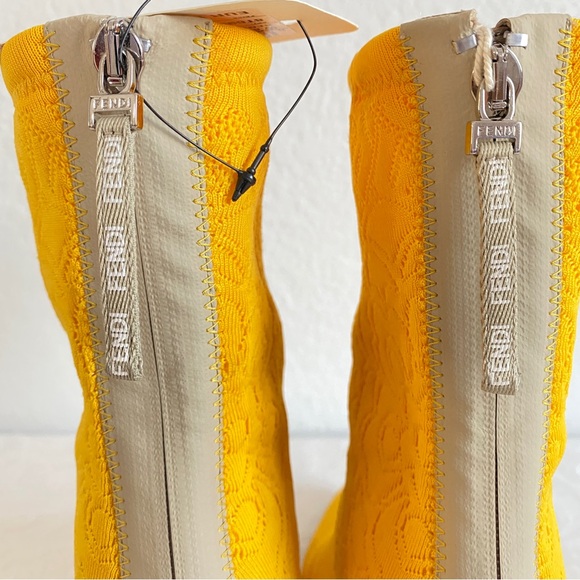 Fendi Jacquard FF monogrammed Mesh Knit Yellow boots - Picture 8 of 16